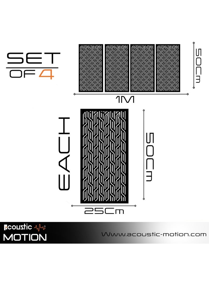 أكويستك موشان لوحات ديكور فنية جدارية خشبية من ACOUSTIC MOTION®، تصميم DECORE مع شريط لاصق مزدوج الوجه، معلق على الحائط باللون الأسود الحديث للمنزل وغرفة المعيشة وغرفة النوم والمكتب والفندق، 25 × 50 × 0.5 سم، مجموعة مكونة من 4 قطع - Image 3